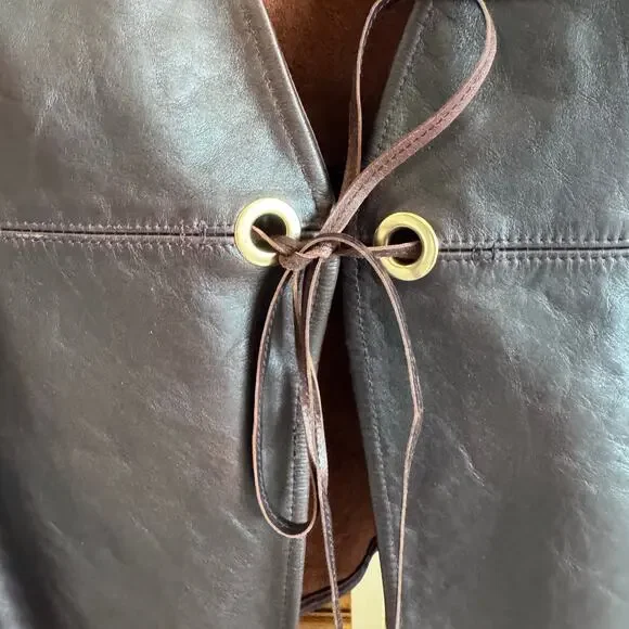 Gap x Cult Gaia Leather Tie-Front Jacket Brown Medium NWT - Picture 4 of 11